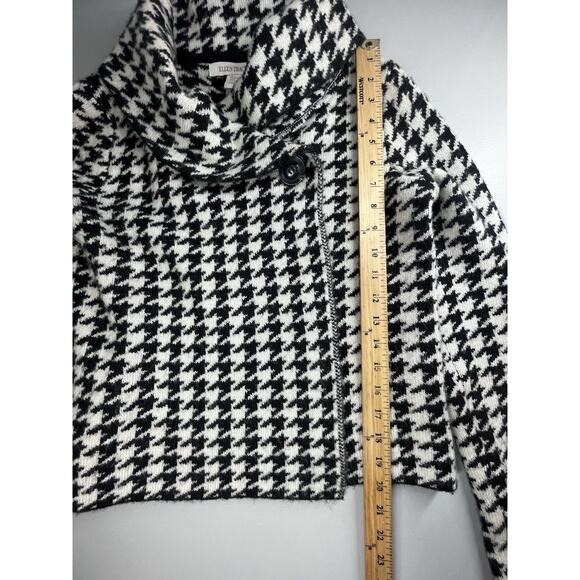 Ellen Tracy Cowl Neck Cardigan Sweater Womens Medium Houndstooth Black White - Picture 9 of 12